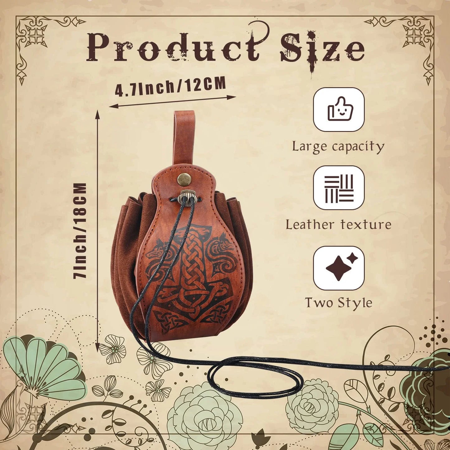 "Leather Dice Bag with Celtic Design – Premium Storage for RPG and Tabletop Dice