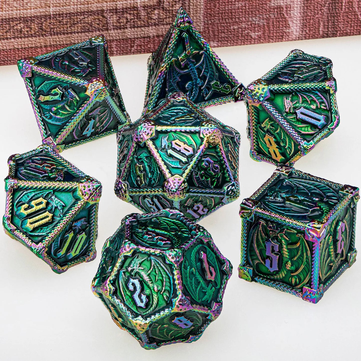 "Metal Dragon Dice Set 7pcs – Premium Fantasy RPG Dice for Tabletop Games - FREE SHIPPING"
