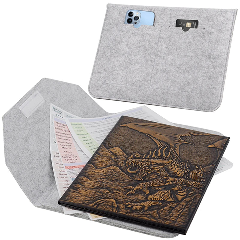 "Dungeon Master Screen with Embossed Dragon & Mimic – Four-Panel Screen w/ Pockets for RPG - FREE SHIPPING"