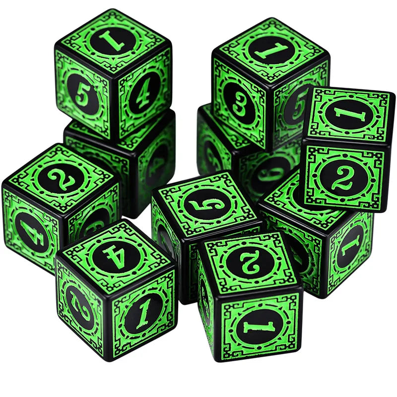 "50PCS Acrylic Dice Set D6 with Carved Pattern – Premium RPG & Board Game Dice"