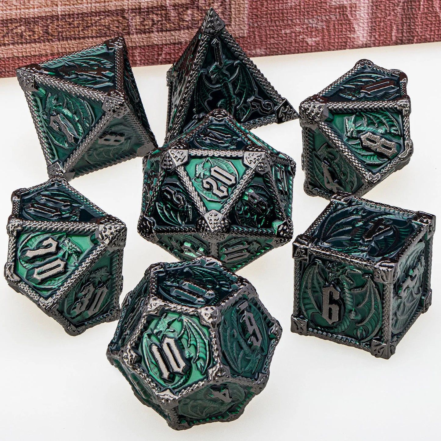 "Metal Dragon Dice Set 7pcs – Premium Fantasy RPG Dice for Tabletop Games - FREE SHIPPING"