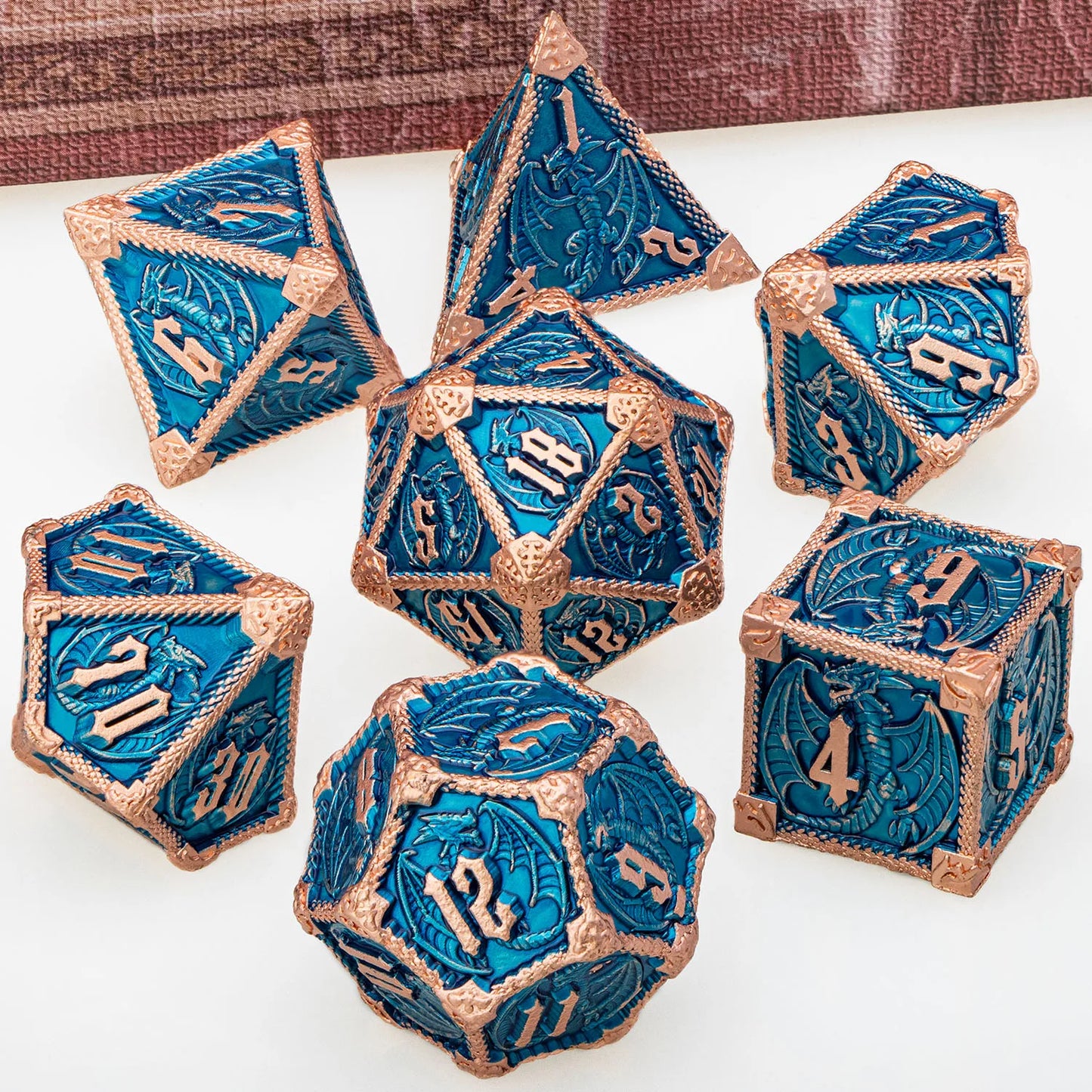 "Metal Dragon Dice Set 7pcs – Premium Fantasy RPG Dice for Tabletop Games - FREE SHIPPING"