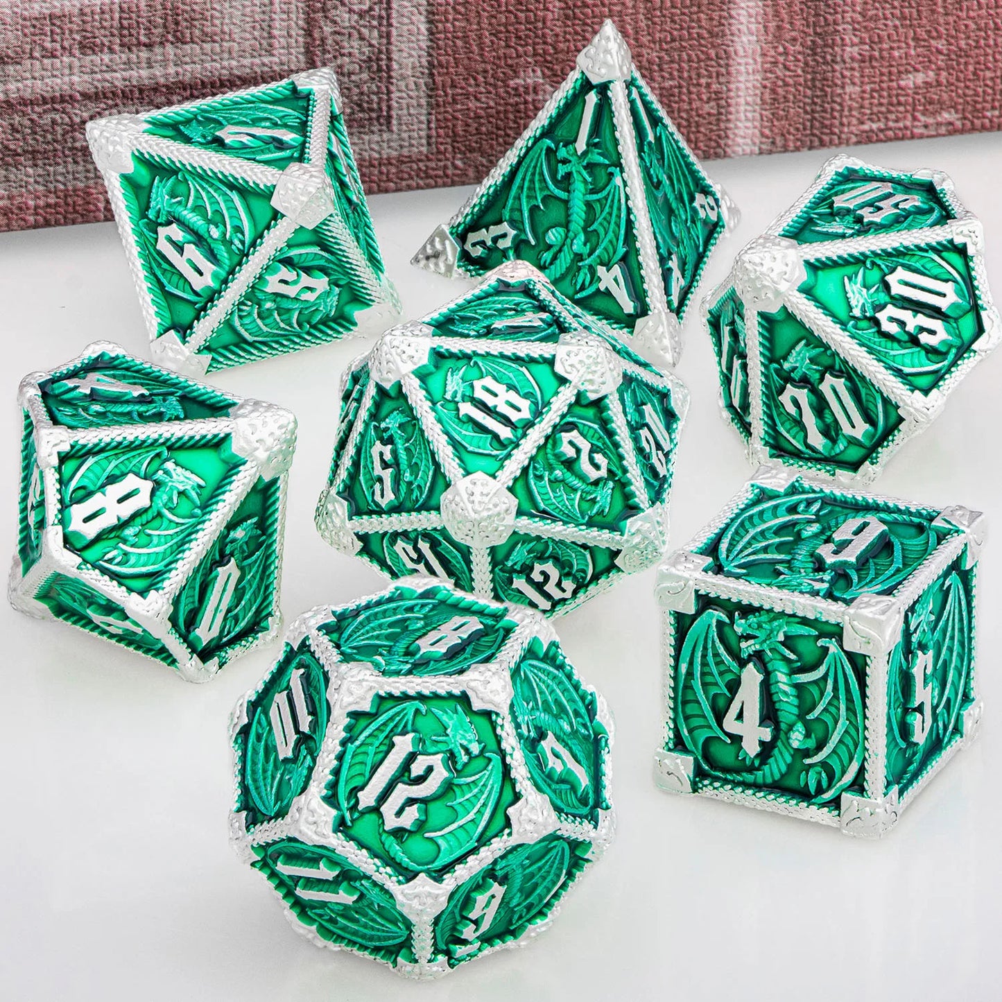 "Metal Dragon Dice Set 7pcs – Premium Fantasy RPG Dice for Tabletop Games - FREE SHIPPING"