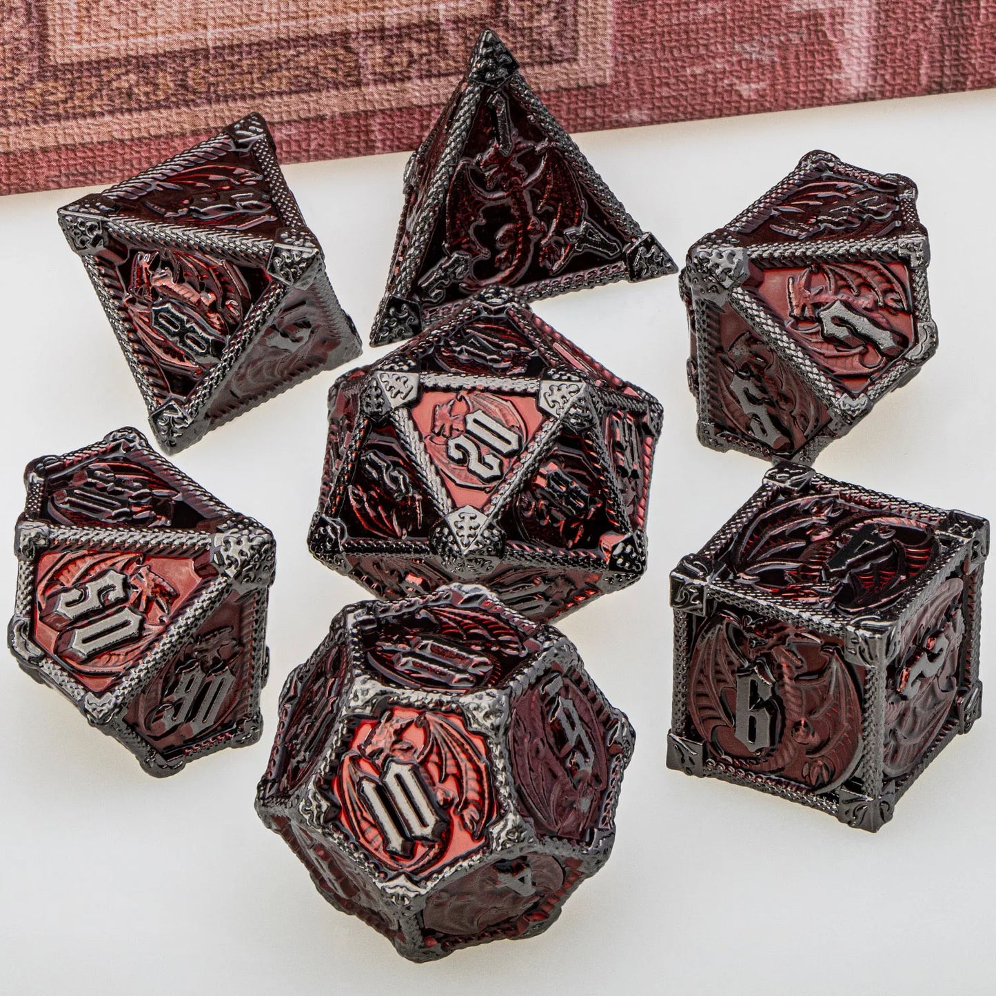 "Metal Dragon Dice Set 7pcs – Premium Fantasy RPG Dice for Tabletop Games - FREE SHIPPING"