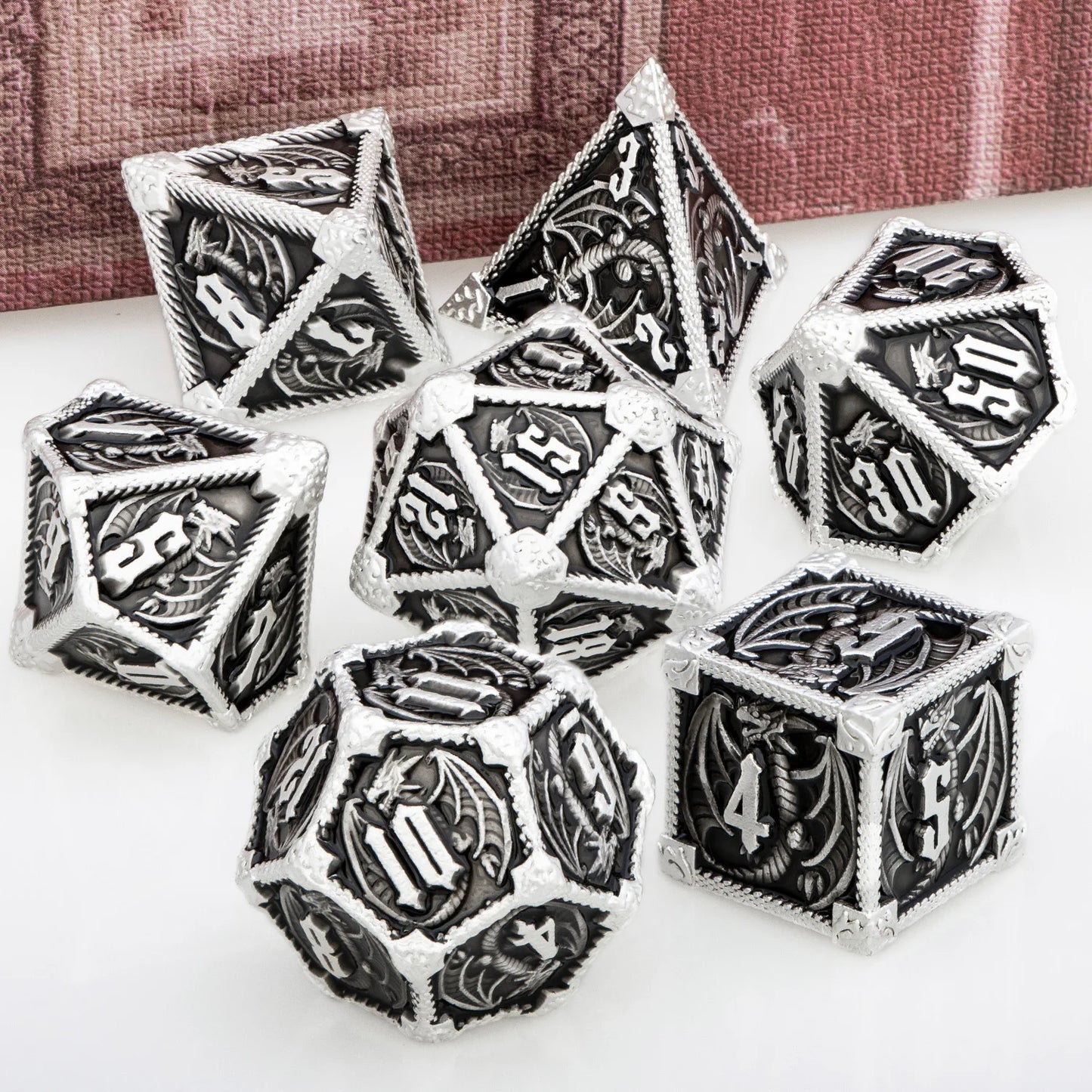 "Metal Dragon Dice Set 7pcs – Premium Fantasy RPG Dice for Tabletop Games - FREE SHIPPING"