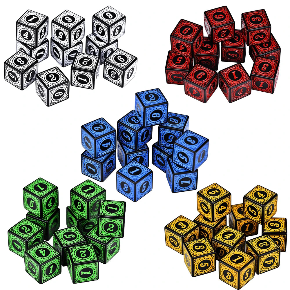 "50PCS Acrylic Dice Set D6 with Carved Pattern – Premium RPG & Board Game Dice"