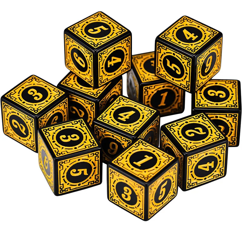 "50PCS Acrylic Dice Set D6 with Carved Pattern – Premium RPG & Board Game Dice"