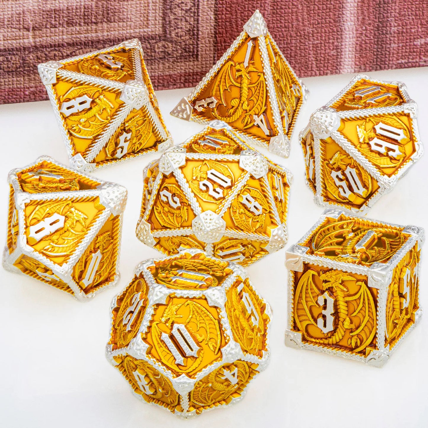 "Metal Dragon Dice Set 7pcs – Premium Fantasy RPG Dice for Tabletop Games - FREE SHIPPING"