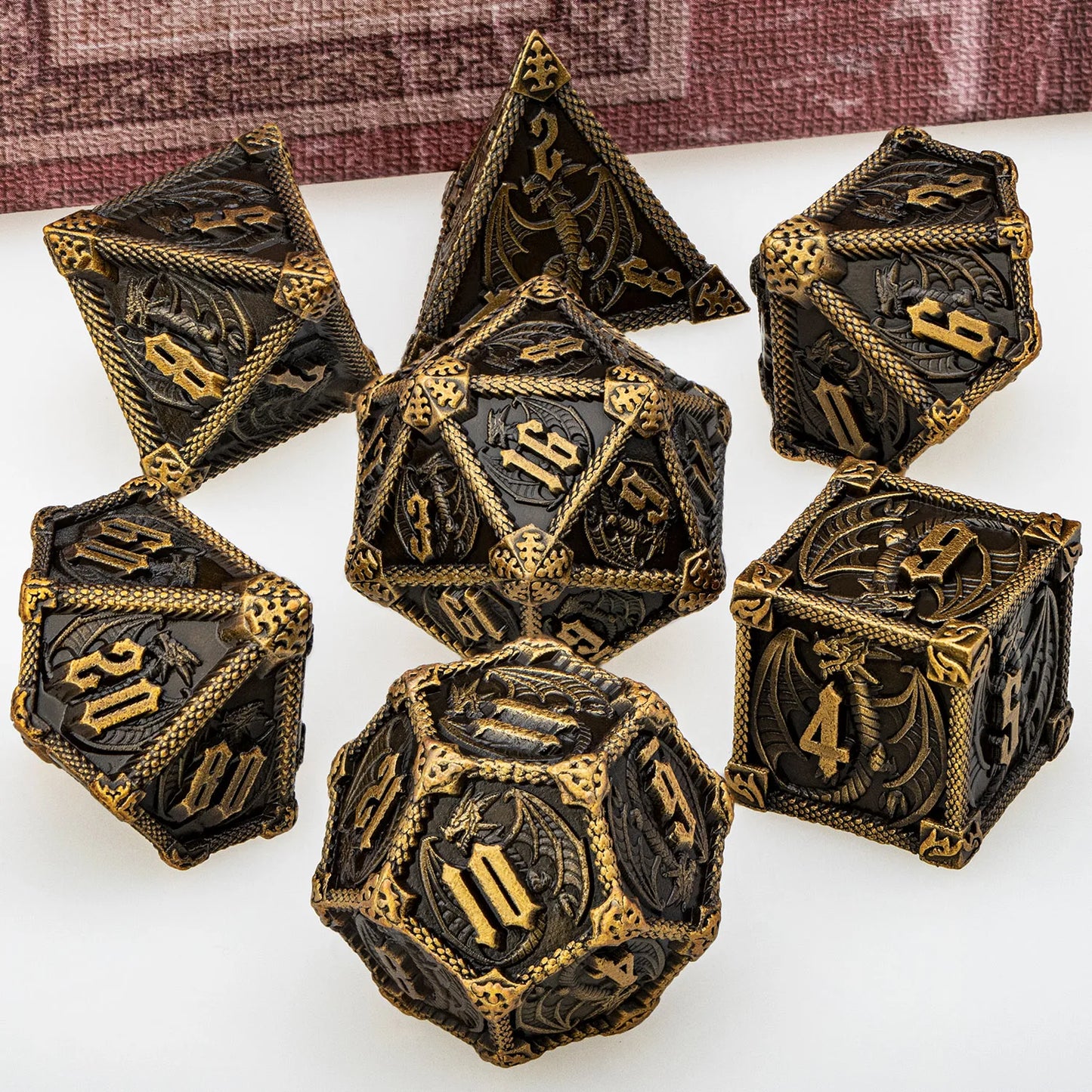 "Metal Dragon Dice Set 7pcs – Premium Fantasy RPG Dice for Tabletop Games - FREE SHIPPING"