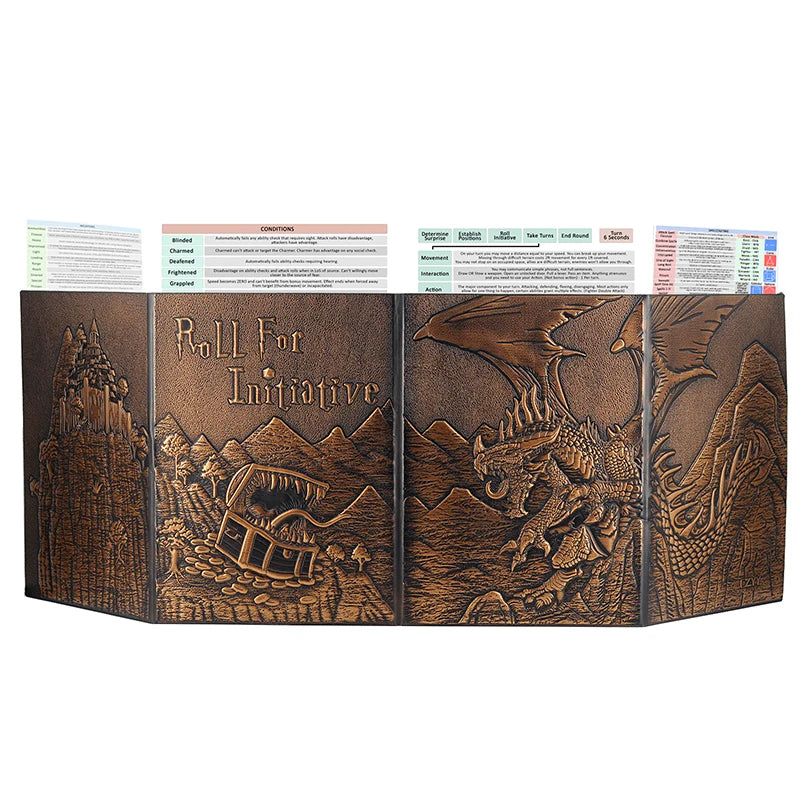 "Dungeon Master Screen with Embossed Dragon & Mimic – Four-Panel Screen w/ Pockets for RPG - FREE SHIPPING"