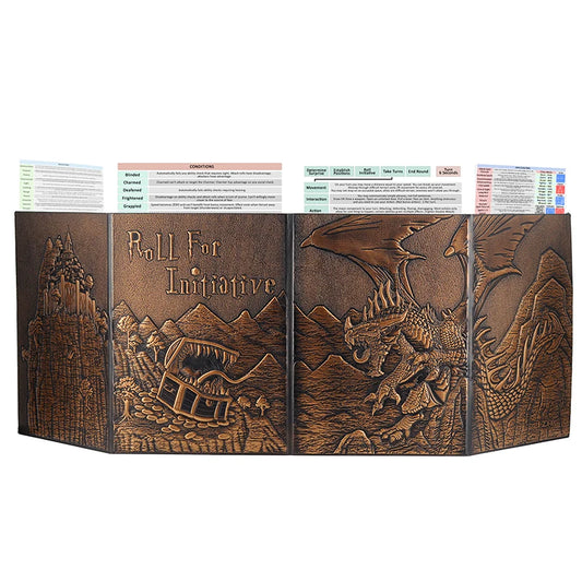 "Dungeon Master Screen with Embossed Dragon & Mimic – Four-Panel Screen w/ Pockets for RPG - FREE SHIPPING"