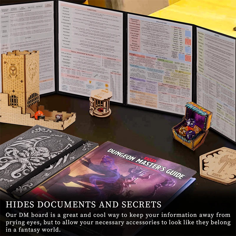 "Dungeon Master Screen with Embossed Dragon & Mimic – Four-Panel Screen w/ Pockets for RPG - FREE SHIPPING"